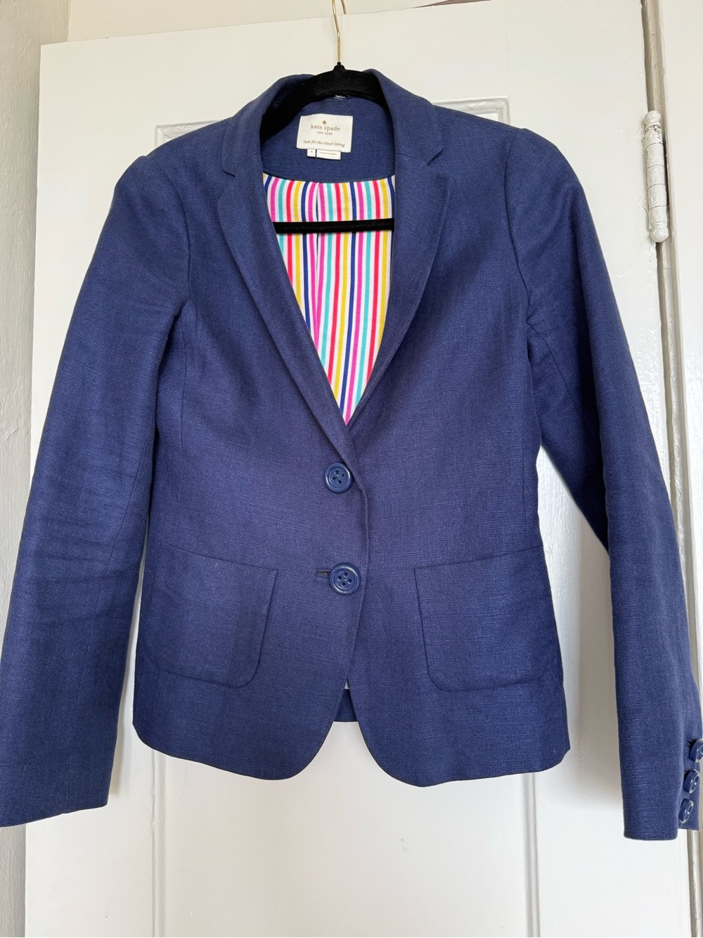 kate spade Navy Blue Linen-Blend Tailored Women's Blazer